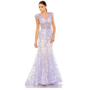 Mac Duggal Embellished Cap Sleeve Cowl Neck Trumpet Gown NWT 79357